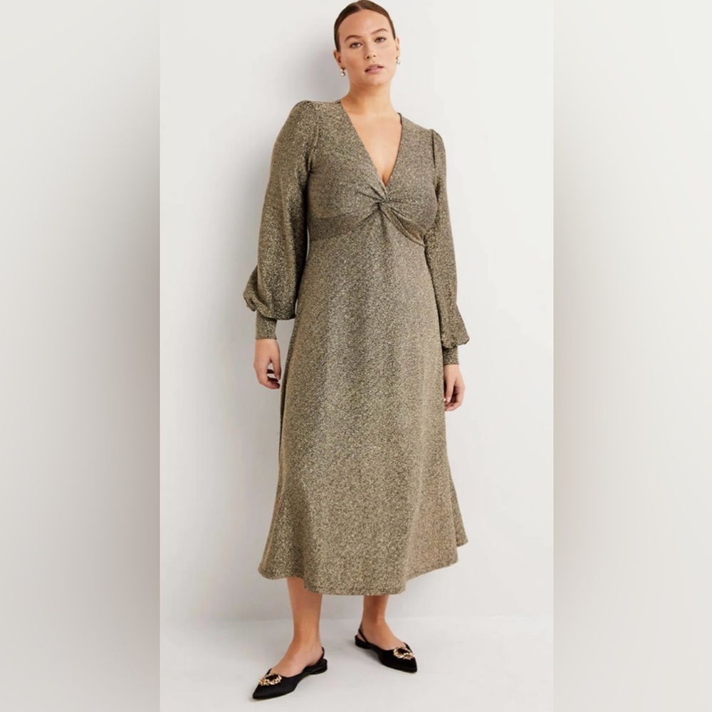 Boden metallic gold shimmer jersey midi dress size 10R New with tags. d0405